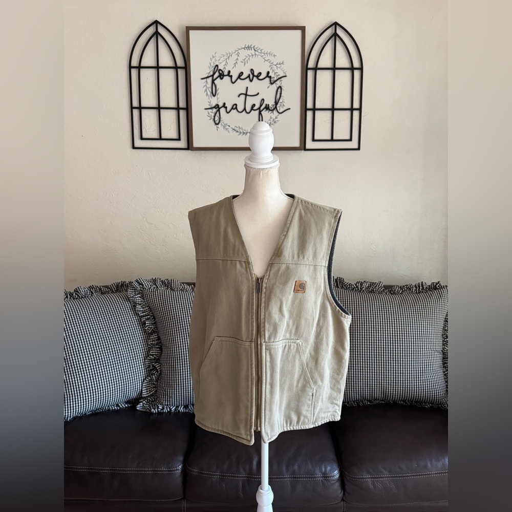 Vintage Y2K Carhartt Sherpa Lined Canvas Zip Vest Size XL - Picture 9 of 12